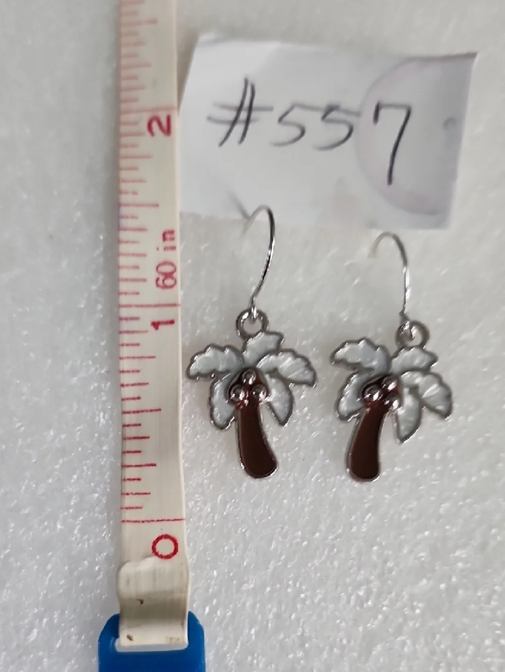 Hand Crafted Palm Tree Enamel Drop Earrings - White and Brown